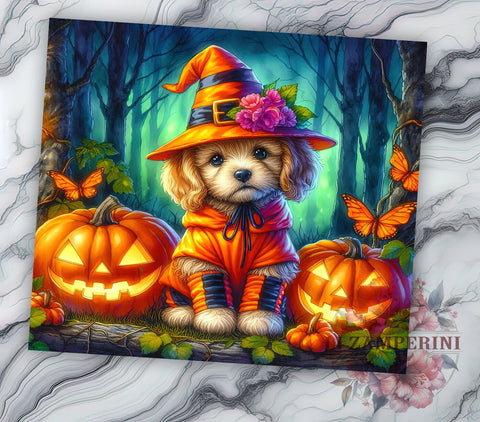 Cute Dog Halloween 20oz Tumbler Wrap PNG, Pumpkin Dog Tumbler PNG Sublimation Design, Straight & Tapered Tumbler Wrap, Instant Digital Download Sublimation Li Zamperini 