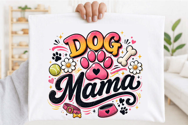 Cute Dog Mama Paw Print Typography Pet Lover Clipart Sublimation SVGArt 