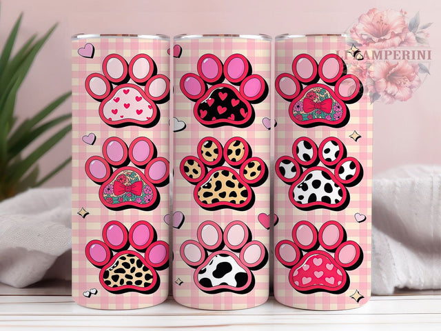Cute Dog Paw Valentine Tumbler, Pet Love Pattern, Cute Animal Heart Design, 20Oz Sublimation Wrap, Adorable Puppy Art, Romantic Paw Texture, Tumbler Sublimation Sublimation Li Zamperini 