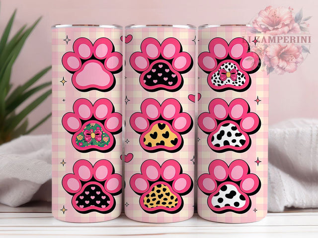 Cute Dog Paw Valentine Tumbler, Pet Love Pattern, Cute Animal Heart Design, 20Oz Sublimation Wrap, Adorable Puppy Art, Romantic Paw Texture, Tumbler Sublimation Sublimation Li Zamperini 