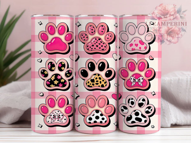 Cute Dog Paw Valentine Tumbler, Pet Love Pattern, Cute Animal Heart Design, 20Oz Sublimation Wrap, Adorable Puppy Art, Romantic Paw Texture, Tumbler Sublimation Sublimation Li Zamperini 