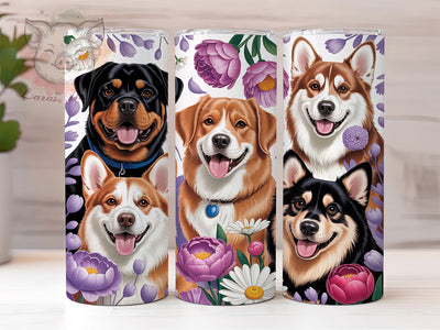 Cute Dog Wildflower Tumbler, Wildflowers Wrap, Pet Design, Sublimation Art, 20oz Tumbler, Nature Theme, Stylish Pattern Sublimation Lara' s Designs 