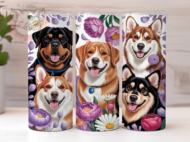 Cute Dog Wildflower Tumbler, Wildflowers Wrap, Pet Design, Sublimation Art, 20oz Tumbler, Nature Theme, Stylish Pattern Sublimation Lara' s Designs 