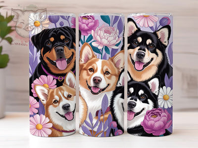 Cute Dog Wildflower Tumbler, Wildflowers Wrap, Pet Design, Sublimation Art, 20oz Tumbler, Nature Theme, Stylish Pattern Sublimation Lara' s Designs 