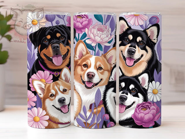 Cute Dog Wildflower Tumbler, Wildflowers Wrap, Pet Design, Sublimation Art, 20oz Tumbler, Nature Theme, Stylish Pattern Sublimation Lara' s Designs 