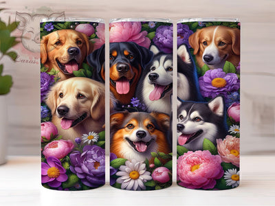 Cute Dog Wildflower Tumbler, Wildflowers Wrap, Pet Design, Sublimation Art, 20oz Tumbler, Nature Theme, Stylish Pattern Sublimation Lara' s Designs 