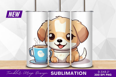 Cute Dog With Coffee Tumbler Png Illustration Sublimation Regulrcrative 