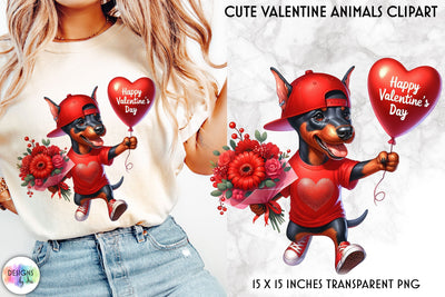 Cute Dog with Red Roses and Balloon, Valentines Clipart Sublimation Designs by Ira 