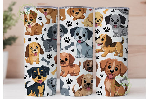 Cute Dogs 20oz Tumbler Wrap Sublimation PixelChick 