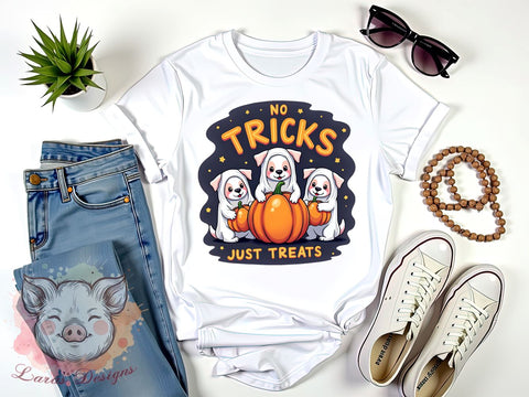 Cute Dogs, Halloween Dogs, No Tricks Just Treats, PNG Files, Sublimation Designs, Dog Lover Gifts, Halloween Sublimation, Pet Halloween Decor Sublimation Lara' s Designs 