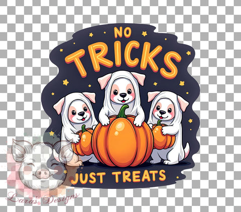 Cute Dogs, Halloween Dogs, No Tricks Just Treats, PNG Files, Sublimation Designs, Dog Lover Gifts, Halloween Sublimation, Pet Halloween Decor Sublimation Lara' s Designs 