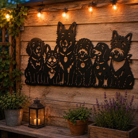 Cute Dogs Metal Wall Art SVG | Multi Dog Silhouette CNC Plasma Cut File | Dog Lover Decor DXF Eps Png | Laser Cut Dog Family Sign SVG HappyDesignStudio 