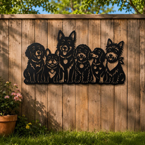 Cute Dogs Metal Wall Art SVG | Multi Dog Silhouette CNC Plasma Cut File | Dog Lover Decor DXF Eps Png | Laser Cut Dog Family Sign SVG HappyDesignStudio 