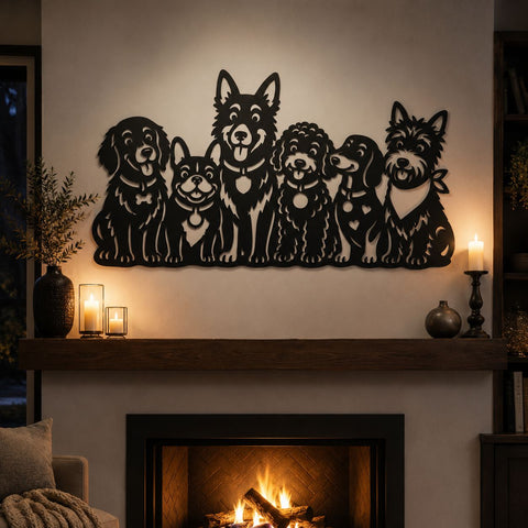Cute Dogs Metal Wall Art SVG | Multi Dog Silhouette CNC Plasma Cut File | Dog Lover Decor DXF Eps Png | Laser Cut Dog Family Sign SVG HappyDesignStudio 