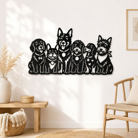Cute Dogs Metal Wall Art SVG | Multi Dog Silhouette CNC Plasma Cut File | Dog Lover Decor DXF Eps Png | Laser Cut Dog Family Sign SVG HappyDesignStudio 