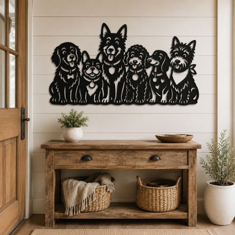 Cute Dogs Metal Wall Art SVG | Multi Dog Silhouette CNC Plasma Cut File | Dog Lover Decor DXF Eps Png | Laser Cut Dog Family Sign SVG HappyDesignStudio 