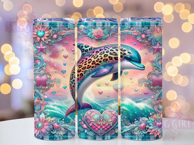 Cute Dolphin Beach 20oz Tumbler, Colorful Beach Scene, Tropical Ocean Illustration, Sublimation Tumbler Wrap, 20oz Tumbler, Fun Summer Gift, Bright Coastal Style Sublimation SvggirlplusArt 