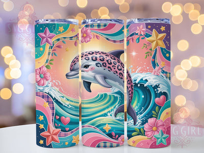 Cute Dolphin Beach 20oz Tumbler, Colorful Beach Scene, Tropical Ocean Illustration, Sublimation Tumbler Wrap, 20oz Tumbler, Fun Summer Gift, Bright Coastal Style Sublimation SvggirlplusArt 