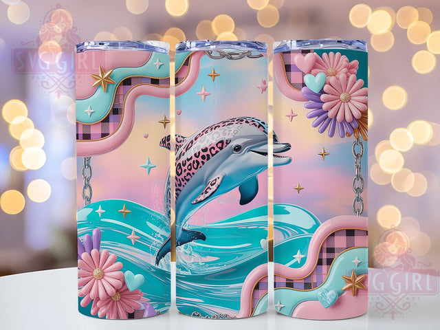 Cute Dolphin Beach 20oz Tumbler, Colorful Beach Scene, Tropical Ocean Illustration, Sublimation Tumbler Wrap, 20oz Tumbler, Fun Summer Gift, Bright Coastal Style Sublimation SvggirlplusArt 