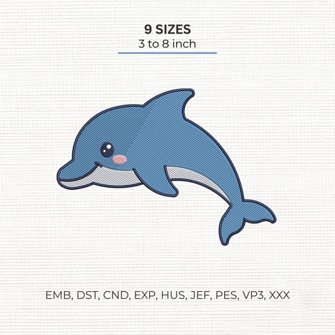 Cute Dolphin Embroidery Design – Kawaii Blue Dolphin Ocean Animal Machine Embroidery File Embroidery/Applique DESIGNS PatternFeed8 