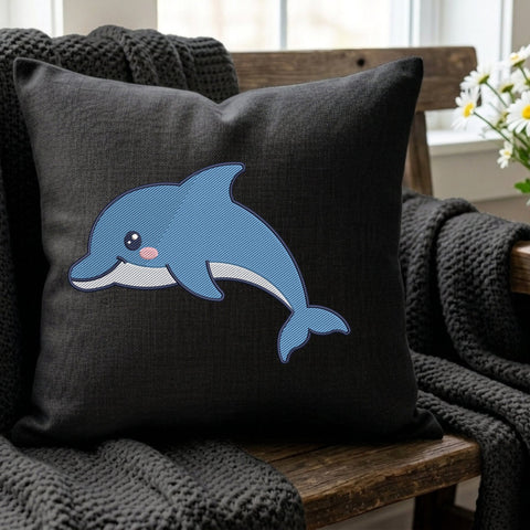 Cute Dolphin Embroidery Design – Kawaii Blue Dolphin Ocean Animal Machine Embroidery File Embroidery/Applique DESIGNS PatternFeed8 