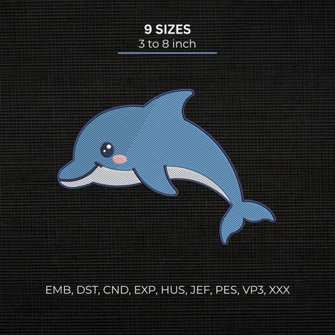 Cute Dolphin Embroidery Design – Kawaii Blue Dolphin Ocean Animal Machine Embroidery File Embroidery/Applique DESIGNS PatternFeed8 
