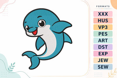 Cute Dolphin Embroidery Design - Kawaii Ocean Animal Embroidery/Applique DESIGNS sg embroidery 