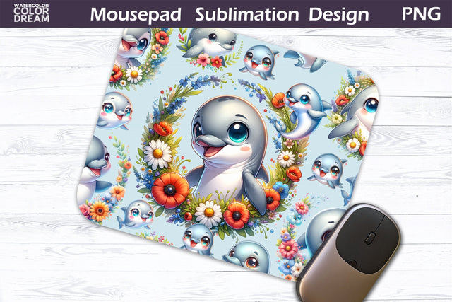 Cute Dolphin Mouse Pad | Dolphin Mousepad Sublimation Sublimation WatercolorColorDream 