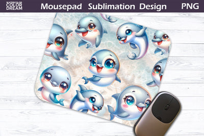 Cute Dolphin Mouse Pad | Dolphin Mousepad Sublimation Sublimation WatercolorColorDream 