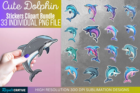 Cute Dolphin Sticker Clipart Bundle Sublimation Regulrcrative 