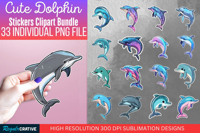 Cute Dolphin Sticker Clipart Bundle Sublimation Regulrcrative 