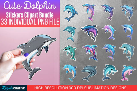 Cute Dolphin Sticker Clipart Bundle Sublimation Regulrcrative 