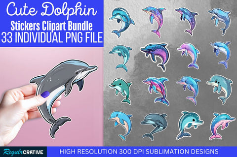 Cute Dolphin Sticker Clipart Bundle Sublimation Regulrcrative 