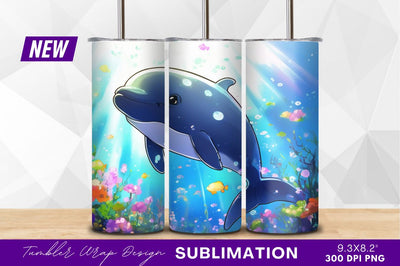 Cute dolphin swimming in ocean cartoon style Sublimation Regulrcrative 