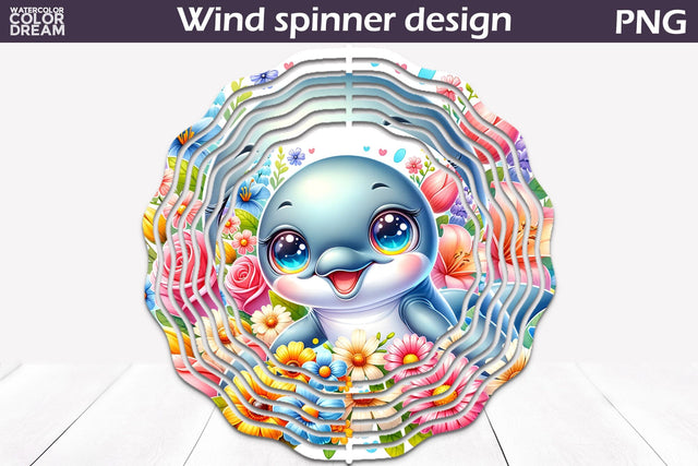Cute Dolphin Wind Spinner | Funny Dolphin Wind Spinner Sublimation WatercolorColorDream 