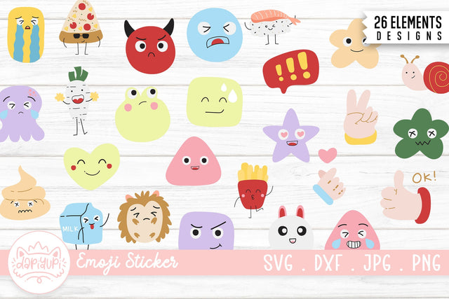 Cute Doodle Emoji Sticker Character Clipart Bundle SVG dapiyupi store 