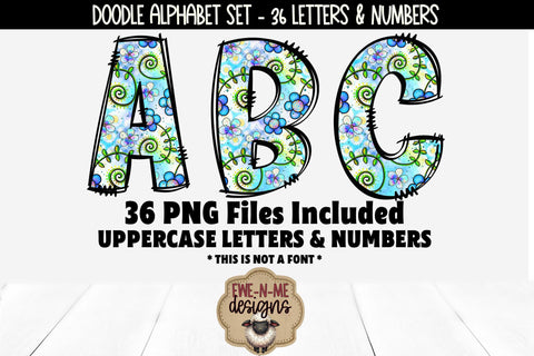 Cute Doodle Flowers Alphabet and Numbers | Floral PNG Letters Sublimation Ewe-N-Me Designs 