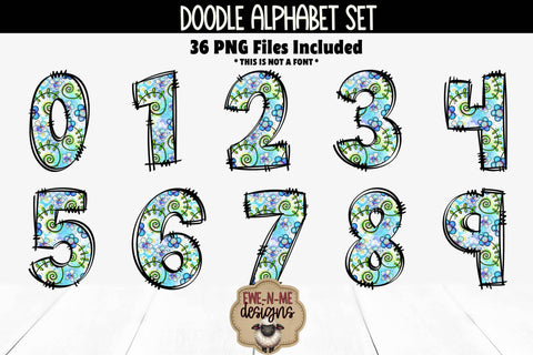 Cute Doodle Flowers Alphabet and Numbers | Floral PNG Letters Sublimation Ewe-N-Me Designs 