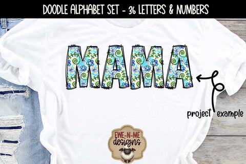 Cute Doodle Flowers Alphabet and Numbers | Floral PNG Letters Sublimation Ewe-N-Me Designs 