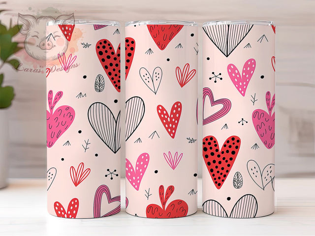 Cute Doodle Valentine Hearts Tumbler, Seamless Valentine Wrap, Cute Hearts Cup, Romantic Sublimation Design, Valentine Gift Tumbler, Sweet Doodle Hearts Wrap, Adorable Love Cup Sublimation Lara' s Designs 