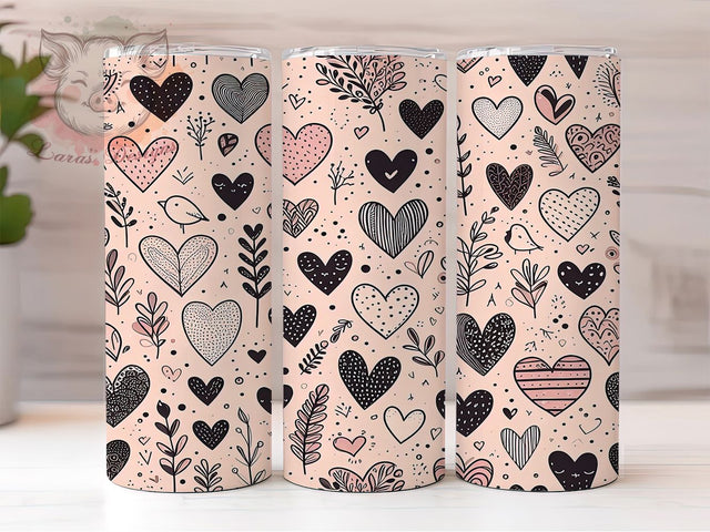 Cute Doodle Valentine Hearts Tumbler, Seamless Valentine Wrap, Cute Hearts Cup, Romantic Sublimation Design, Valentine Gift Tumbler, Sweet Doodle Hearts Wrap, Adorable Love Cup Sublimation Lara' s Designs 
