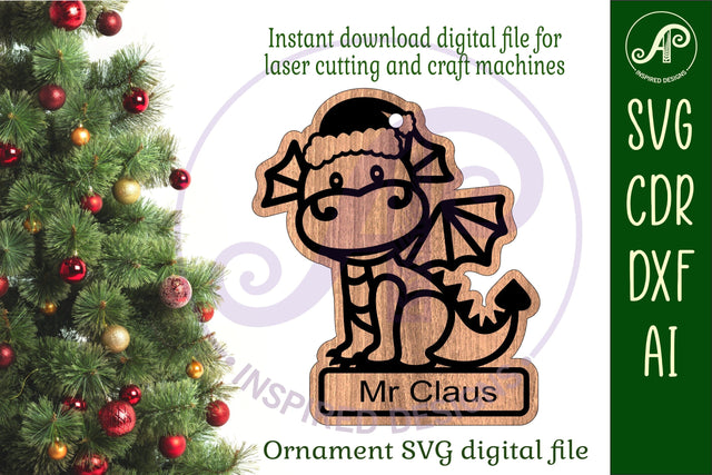 Cute Dragon Christmas Ornament SVG laser cut SVG APInspireddesigns 