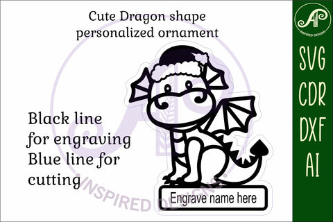 Cute Dragon Christmas Ornament SVG laser cut SVG APInspireddesigns 