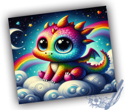 Cute Dragon, Rainbow Dragon, Chibi Design, Tumbler PNG, 20 oz Tumbler, Fantasy Tumbler, Kids Drinkware, Colorful Tumbler Sublimation ToriDesigns 