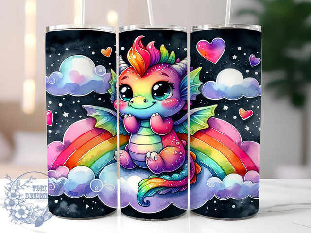 Cute Dragon, Rainbow Dragon, Chibi Design, Tumbler PNG, 20 oz Tumbler, Fantasy Tumbler, Kids Drinkware, Colorful Tumbler Sublimation ToriDesigns 
