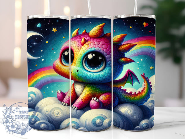Cute Dragon, Rainbow Dragon, Chibi Design, Tumbler PNG, 20 oz Tumbler, Fantasy Tumbler, Kids Drinkware, Colorful Tumbler Sublimation ToriDesigns 
