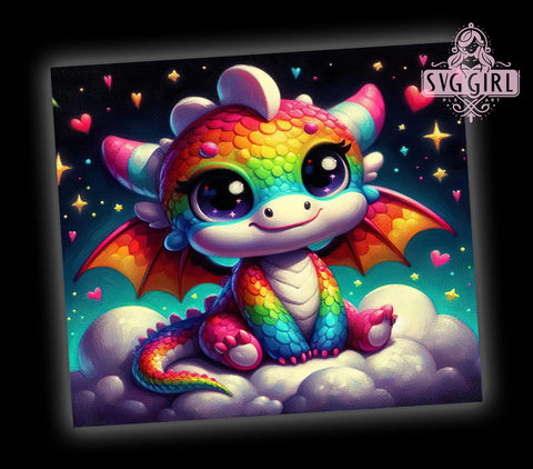 Cute Dragon, Rainbow Dragon, Chibi Style, Tumbler Wrap, 20 oz Tumbler, PNG Sublimation, Kawaii Design, Fantasy Wrap Sublimation SvggirlplusArt 
