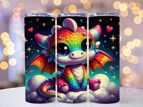 Cute Dragon, Rainbow Dragon, Chibi Style, Tumbler Wrap, 20 oz Tumbler, PNG Sublimation, Kawaii Design, Fantasy Wrap Sublimation SvggirlplusArt 