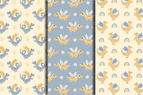 Cute Dragon Seamless Patterns Digital Pattern Rin Green 