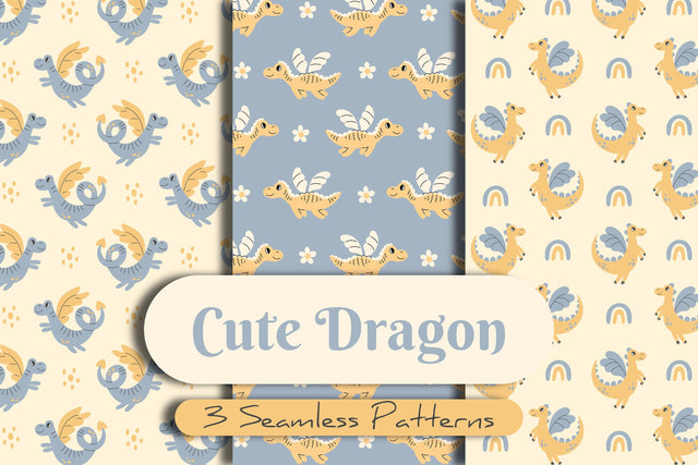 Cute Dragon Seamless Patterns Digital Pattern Rin Green 